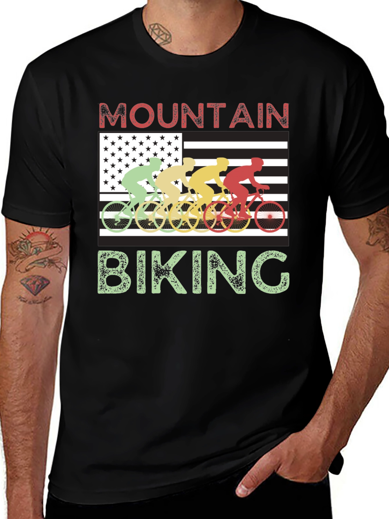 Mountain Biking USA Flag T-Shirt