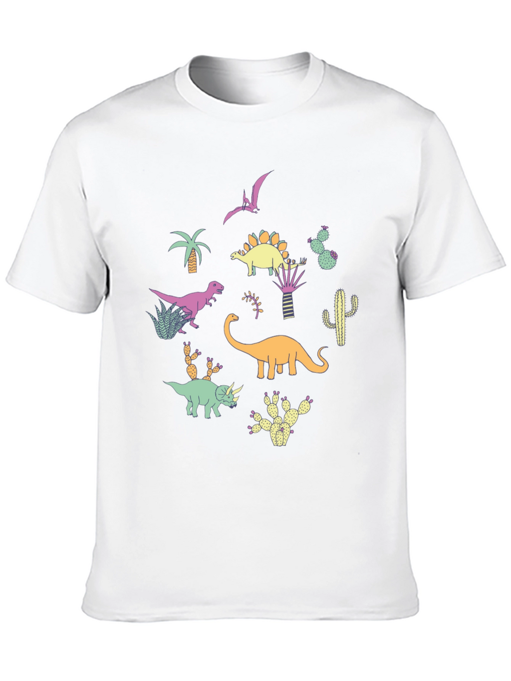 Dinosaur & Cactus Print Black T-Shirt