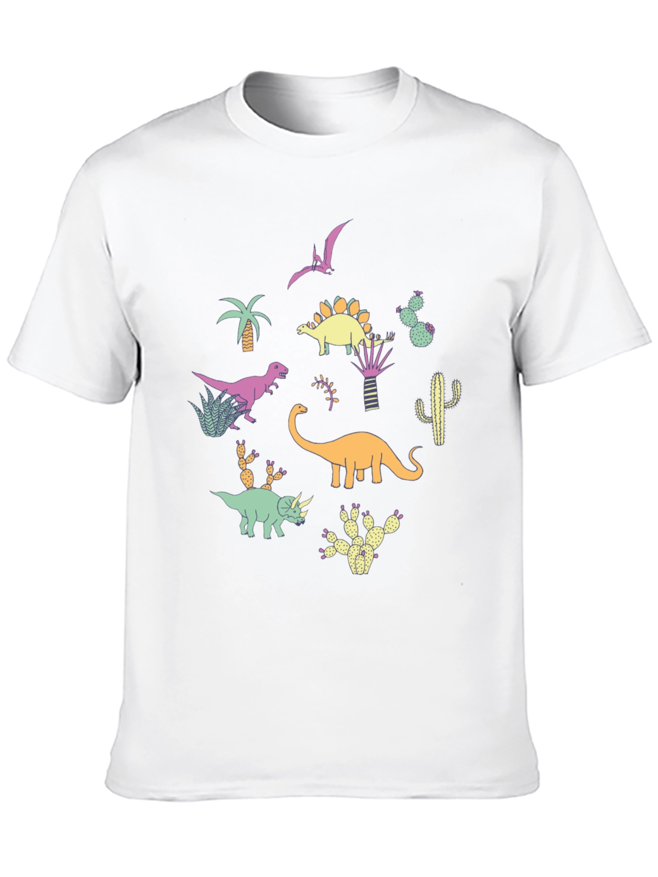 Dinosaur & Cactus Print Black T-Shirt