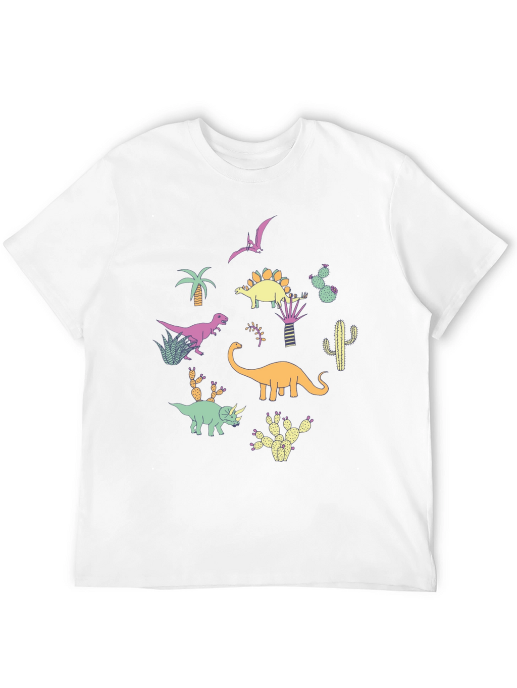 Dinosaur & Cactus Print Black T-Shirt