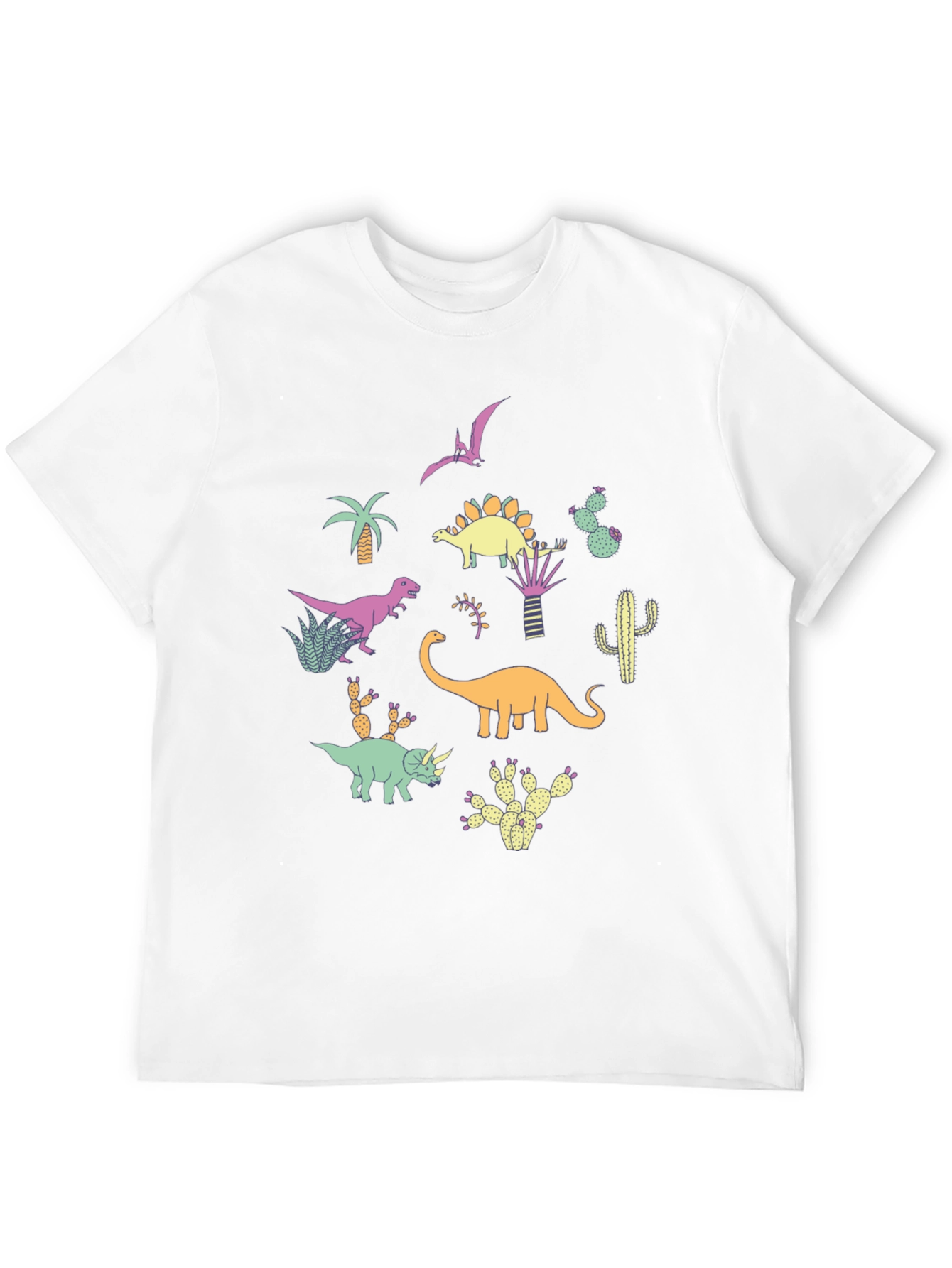 Dinosaur & Cactus Print Black T-Shirt