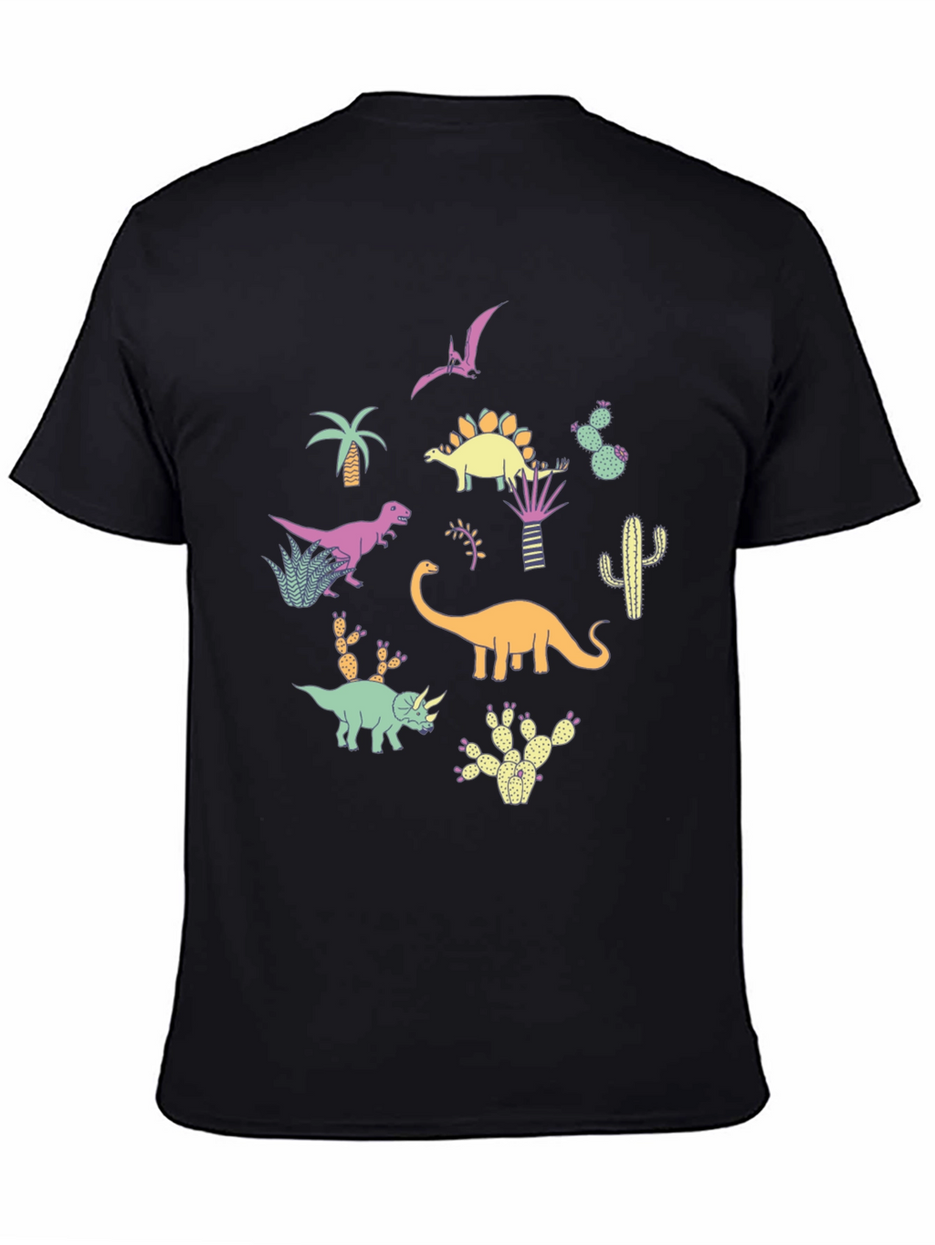 Dinosaur & Cactus Print Black T-Shirt