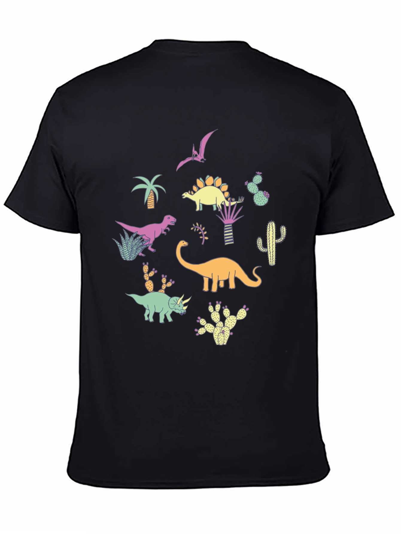 Dinosaur & Cactus Print Black T-Shirt
