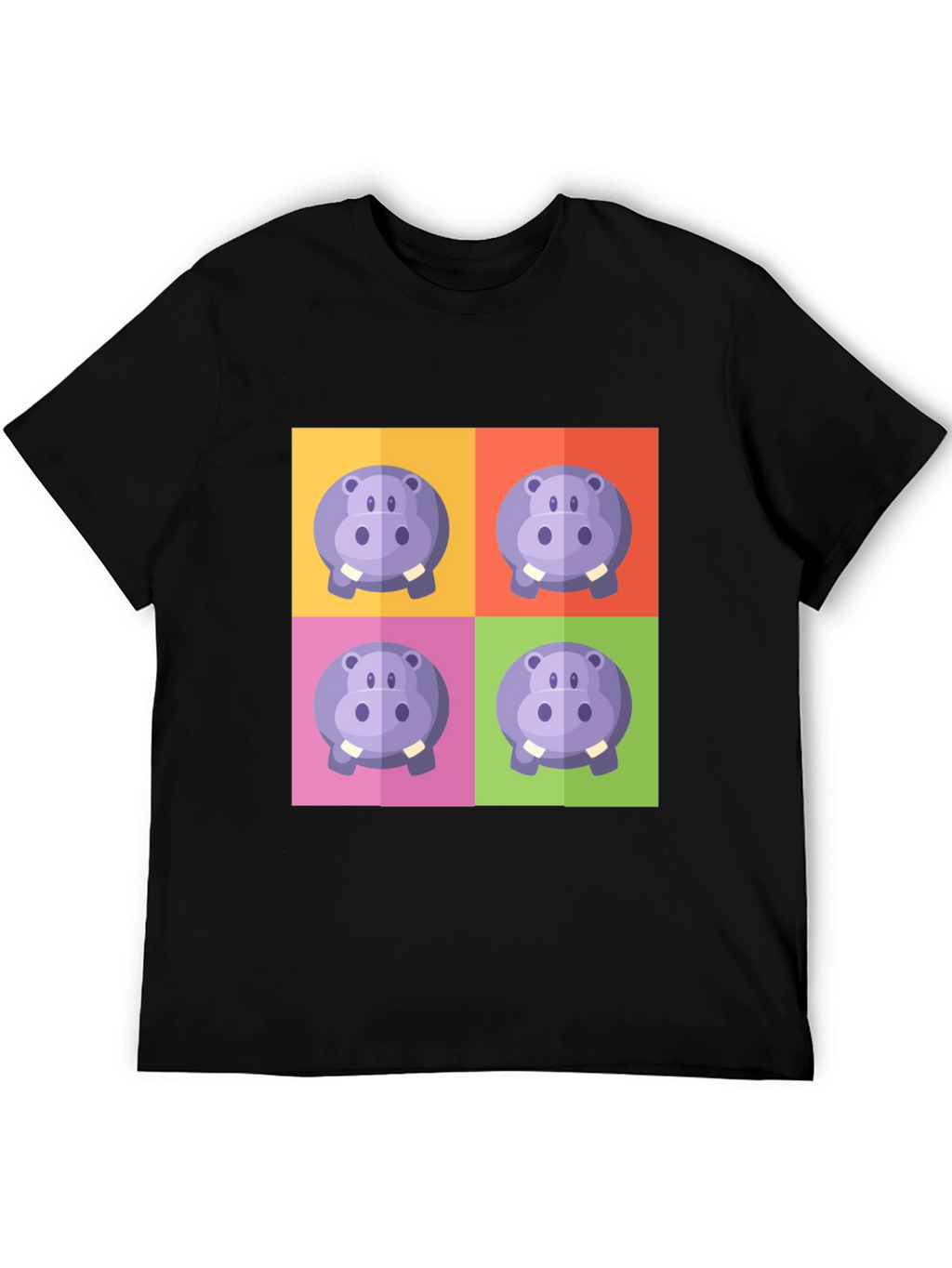 Hippo Pop Art Graphic Black T-Shirt