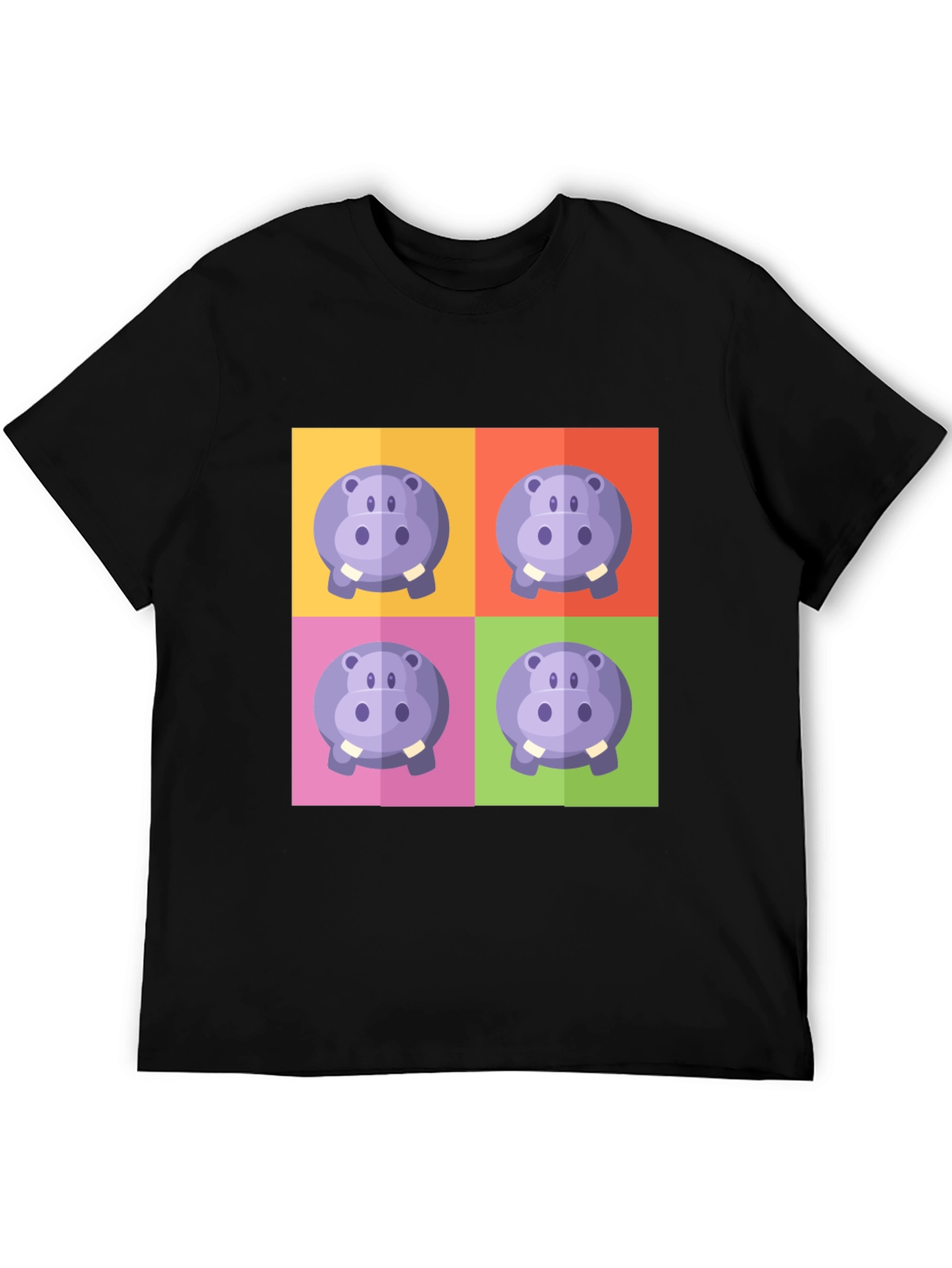 Hippo Pop Art Graphic Black T-Shirt