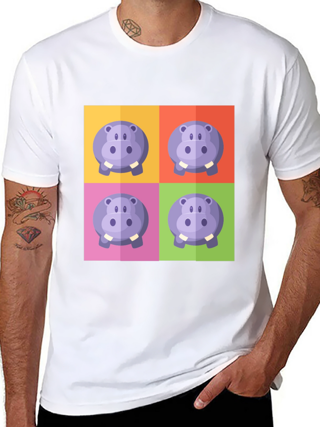Hippo Pop Art Graphic Black T-Shirt