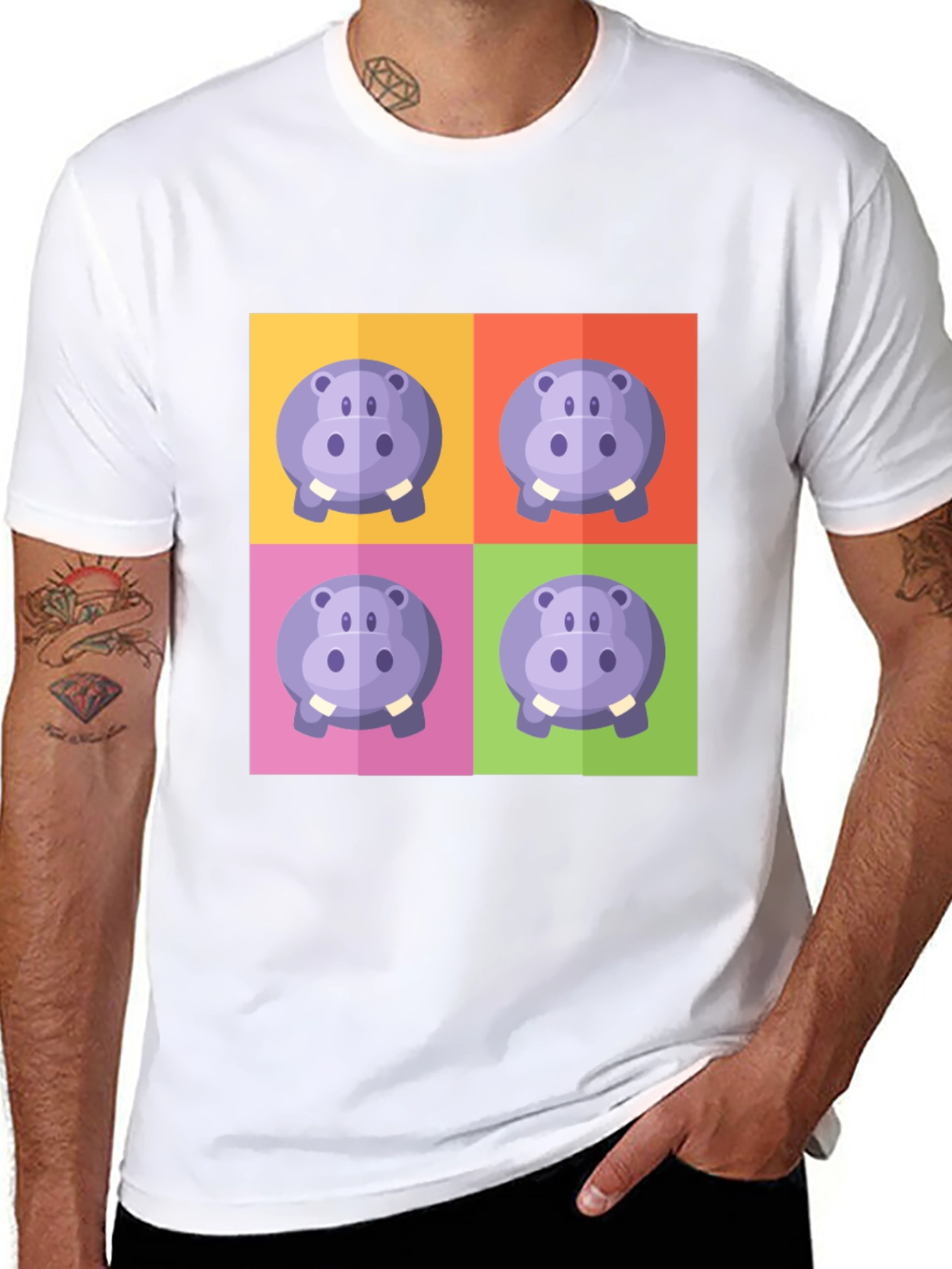 Hippo Pop Art Graphic Black T-Shirt