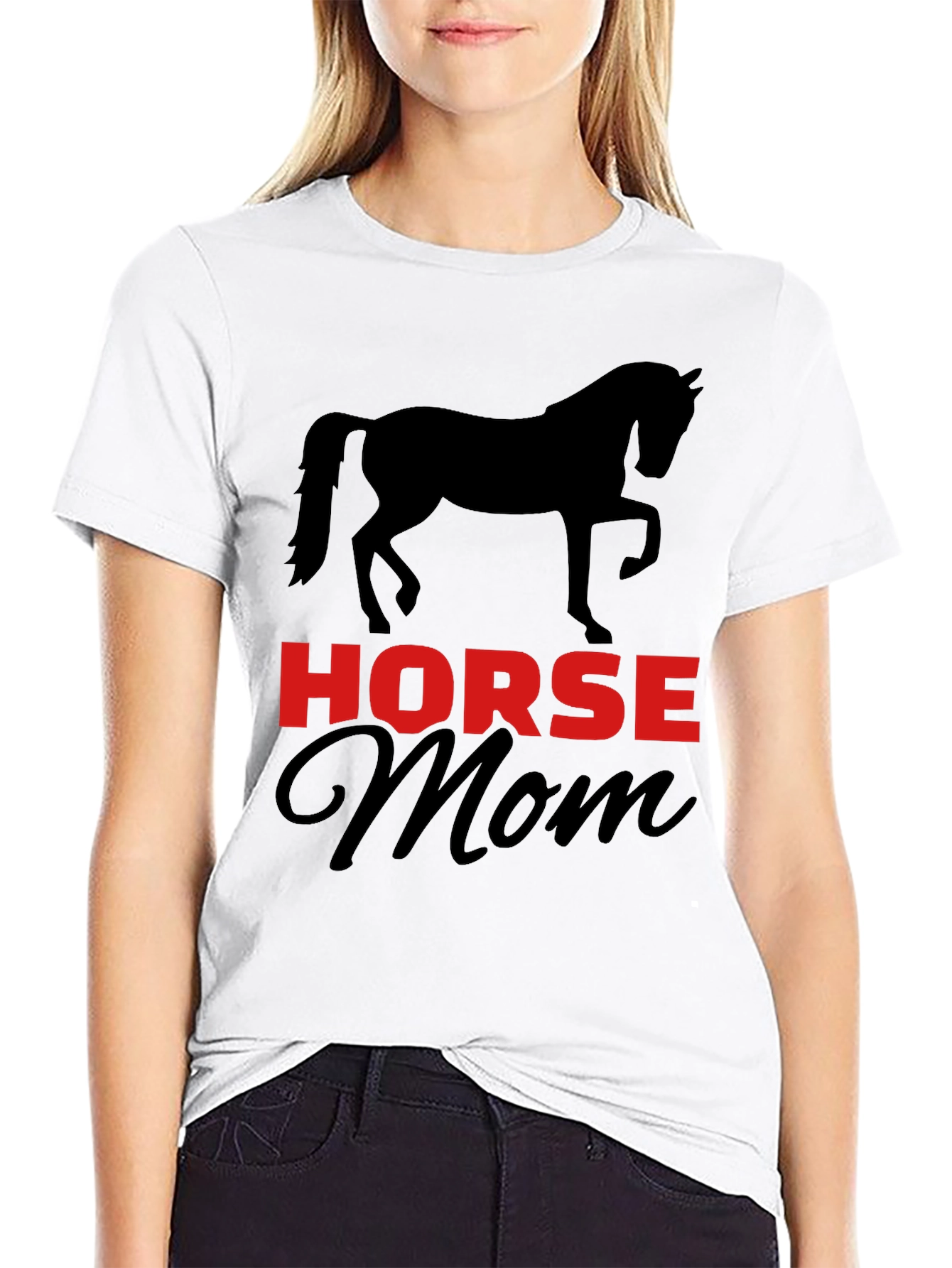 Horse Mom T-Shirt - Black Cotton Blend Graphic Tee