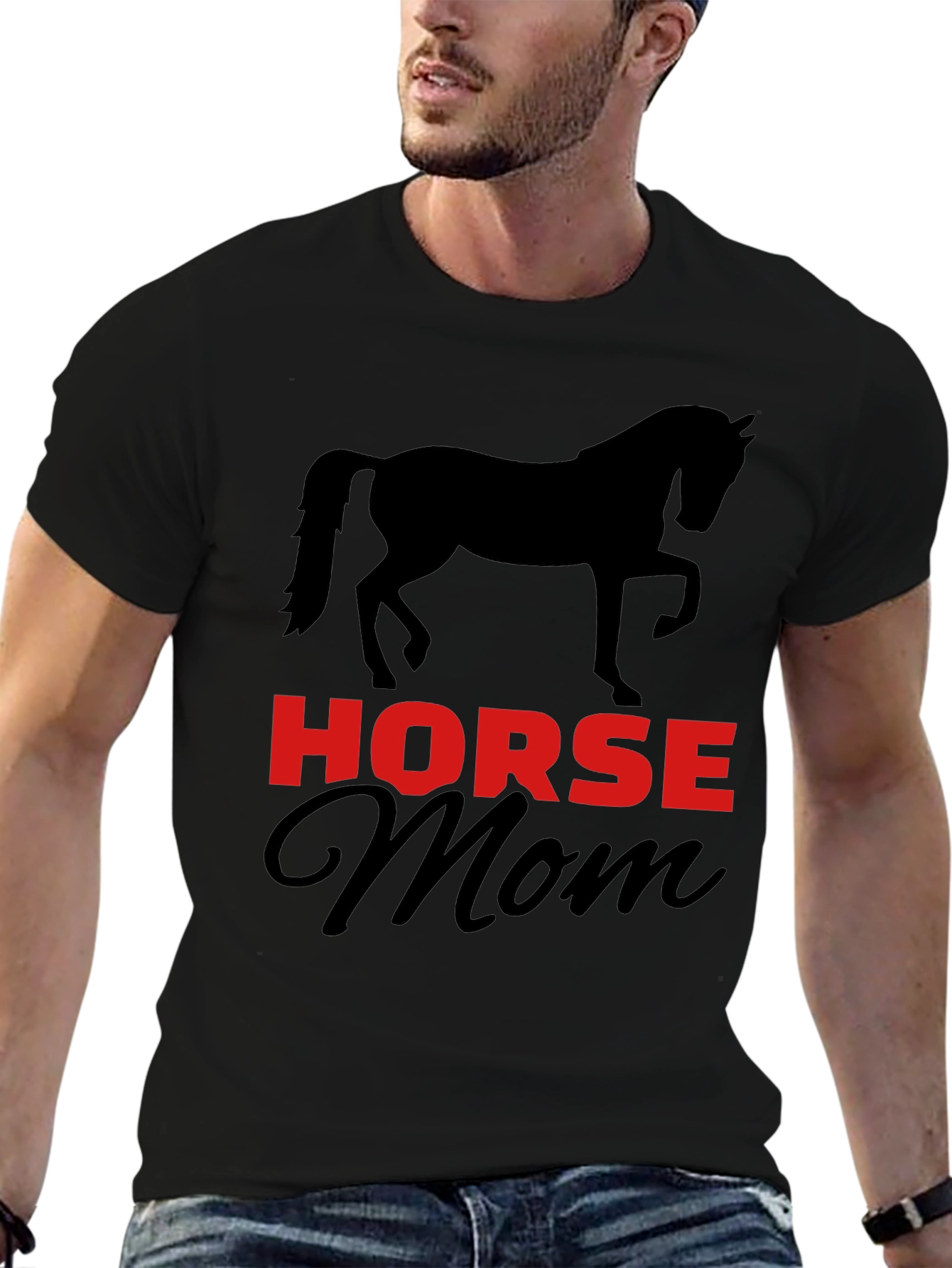 Horse Mom T-Shirt - Black Cotton Blend Graphic Tee