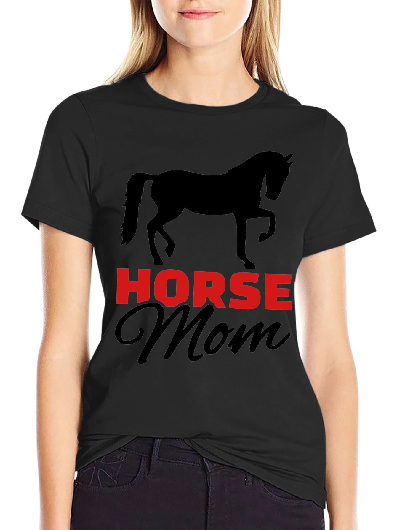 Horse Mom T-Shirt - Black Cotton Blend Graphic Tee