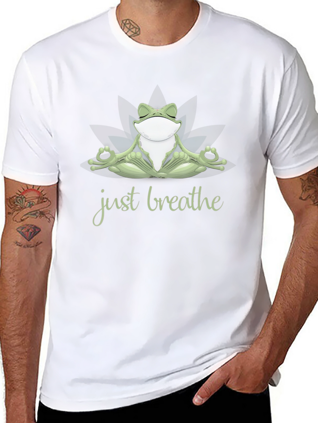 Zen Frog Just Breathe Black T-Shirt