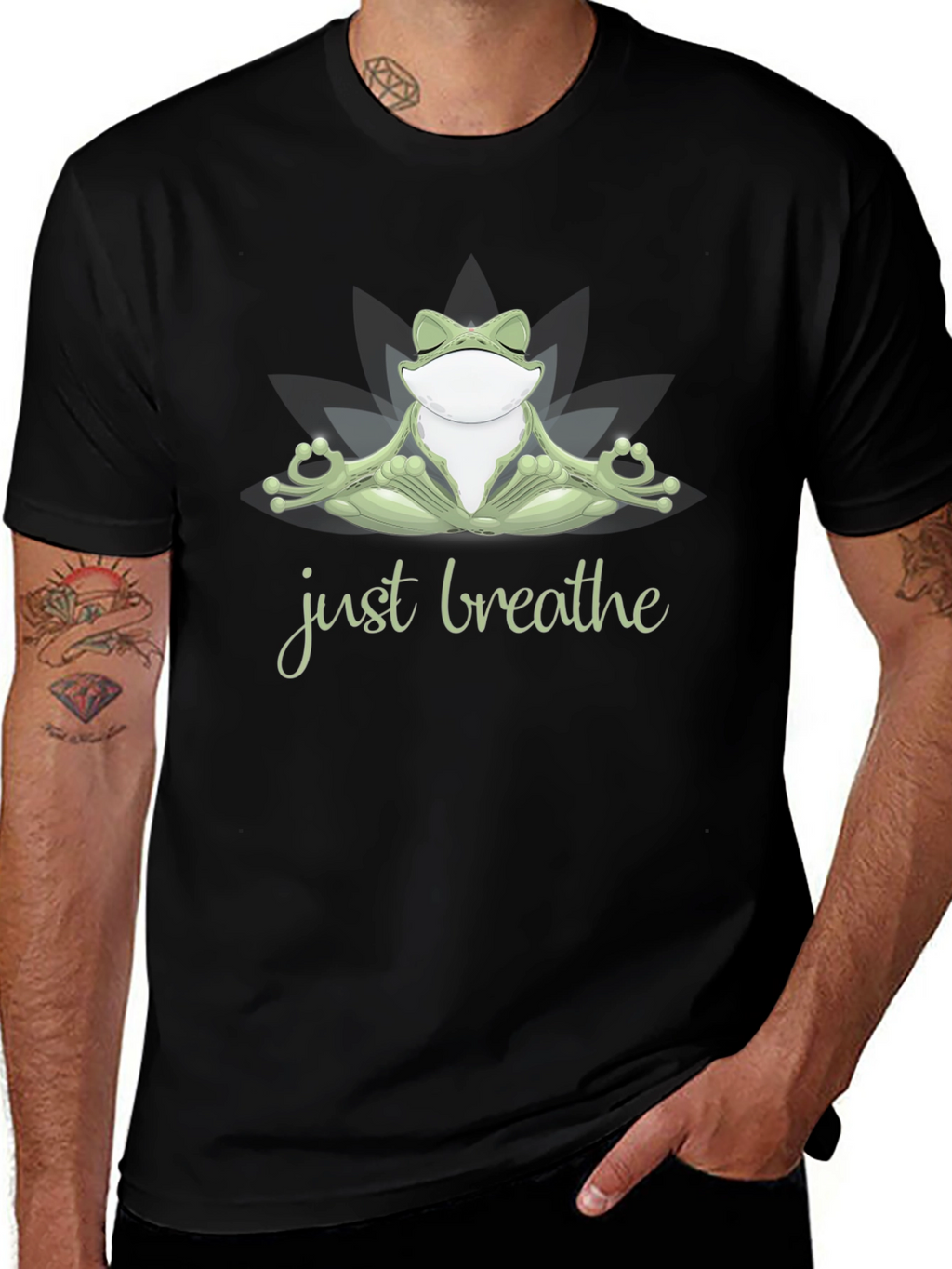 Zen Frog Just Breathe Black T-Shirt