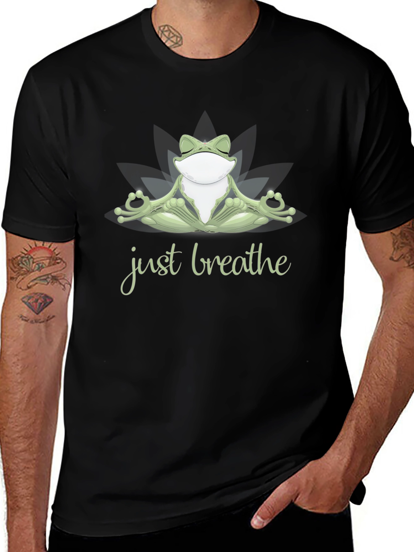 Zen Frog Just Breathe Black T-Shirt