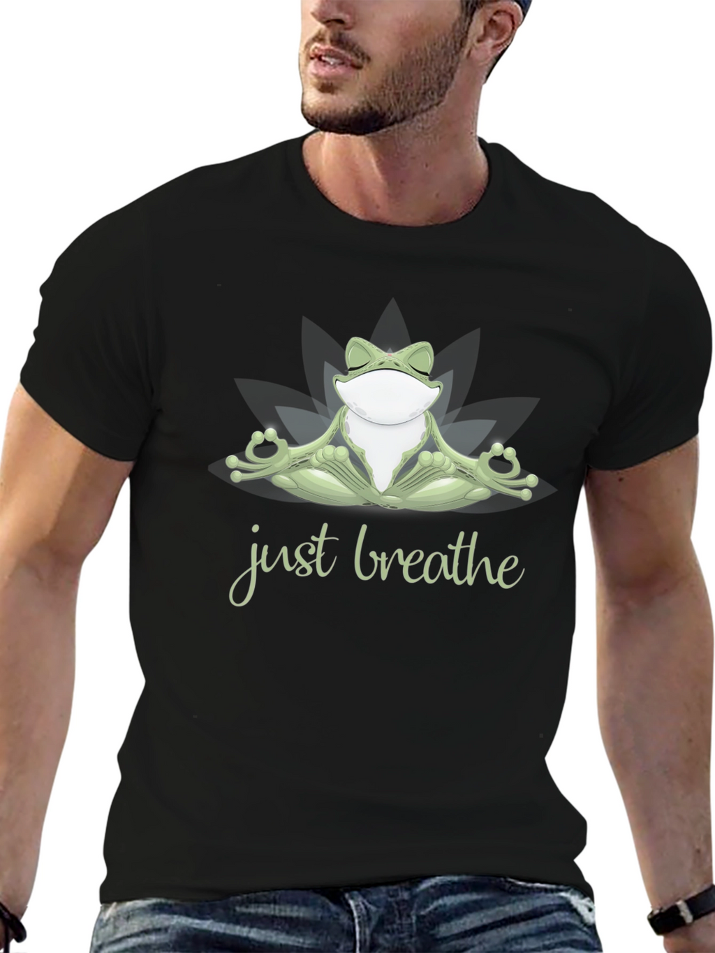 Zen Frog Just Breathe Black T-Shirt