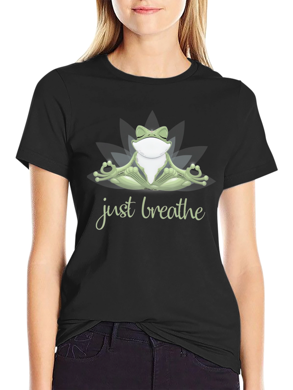 Zen Frog Just Breathe Black T-Shirt