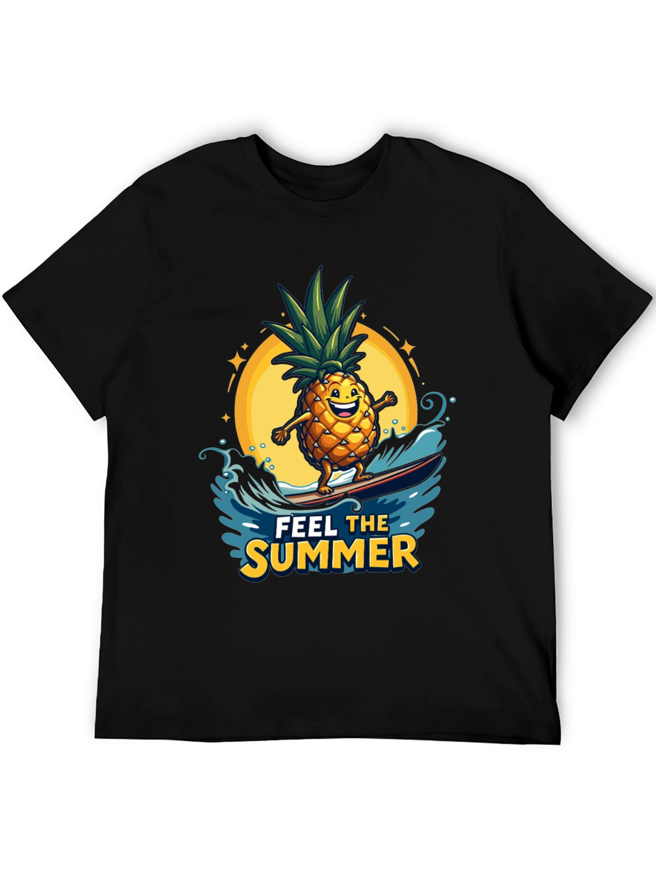 Summer Pineapple Surfing Graphic T-Shirt