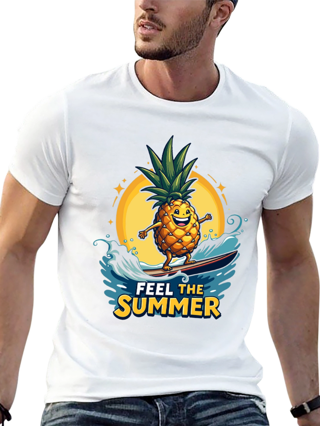 Summer Pineapple Surfing Graphic T-Shirt