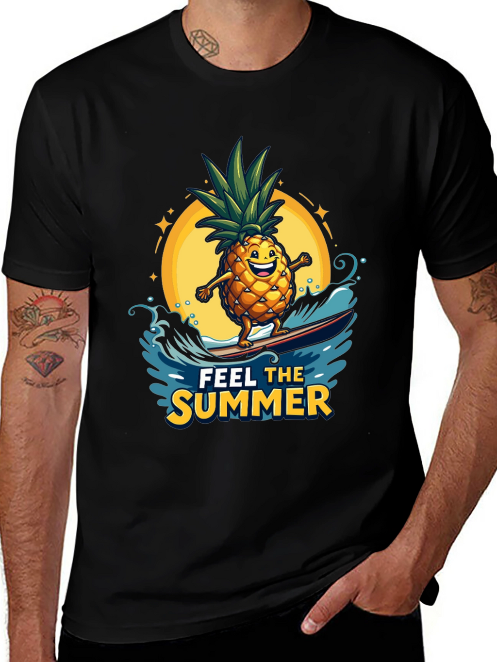 Summer Pineapple Surfing Graphic T-Shirt