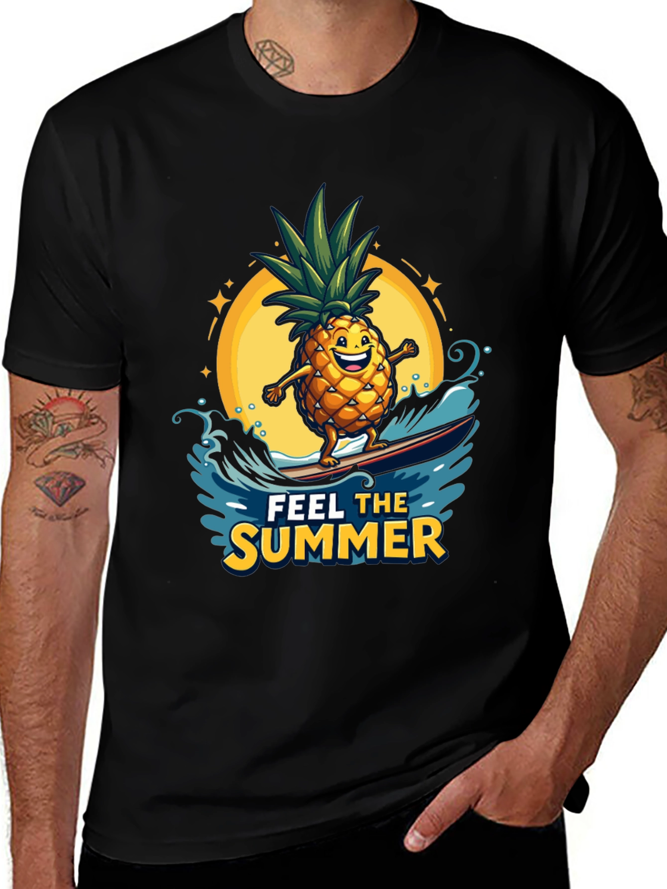 Summer Pineapple Surfing Graphic T-Shirt