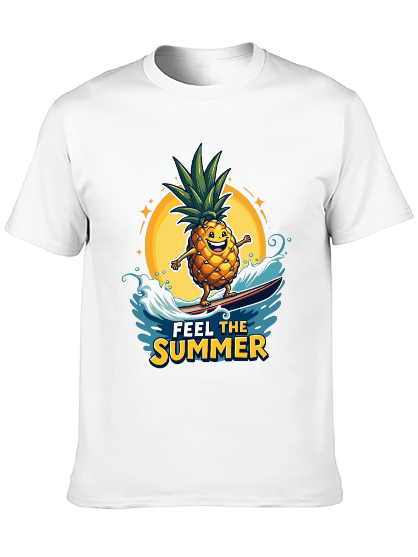 Summer Pineapple Surfing Graphic T-Shirt