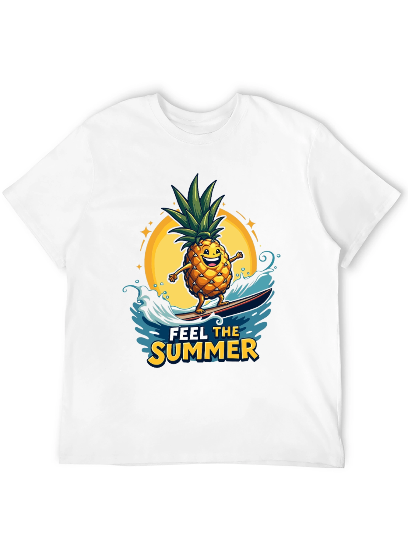 Summer Pineapple Surfing Graphic T-Shirt