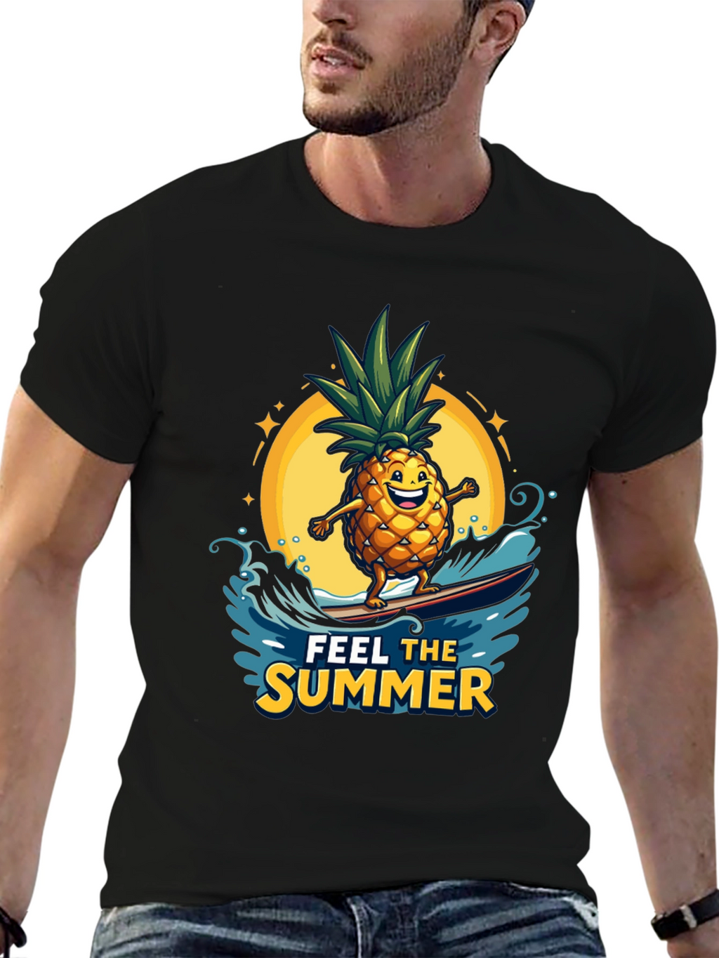 Summer Pineapple Surfing Graphic T-Shirt