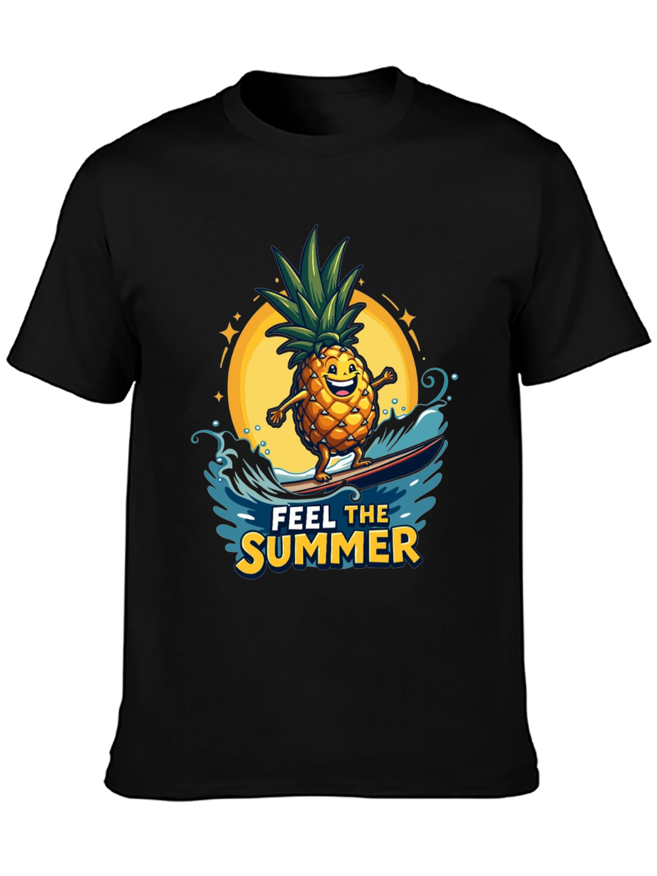 Summer Pineapple Surfing Graphic T-Shirt