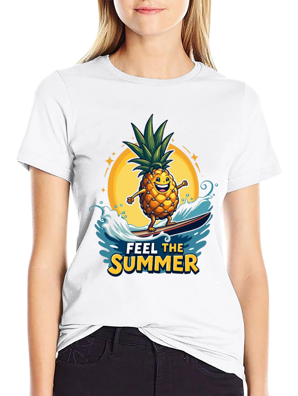 Summer Pineapple Surfing Graphic T-Shirt