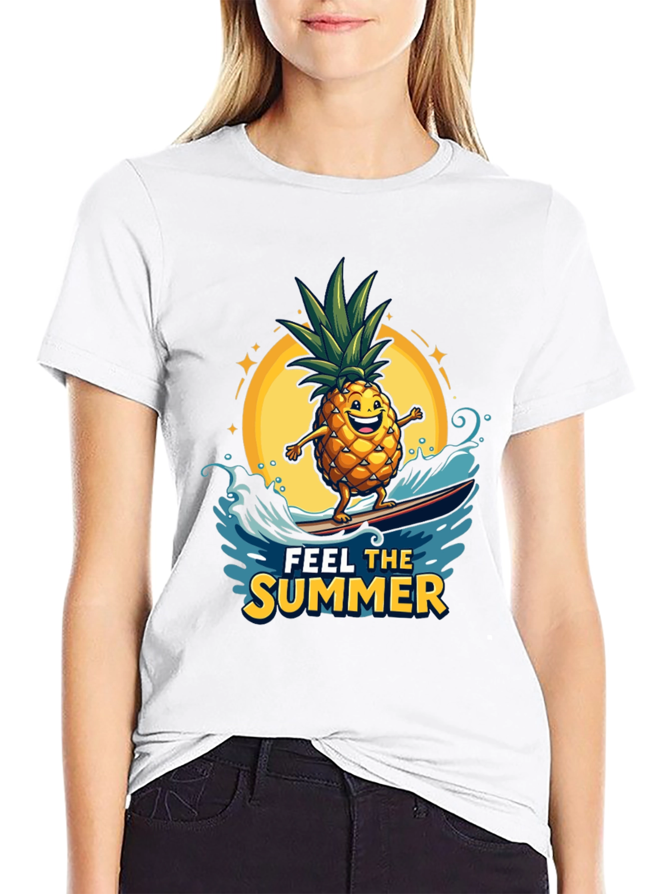 Summer Pineapple Surfing Graphic T-Shirt