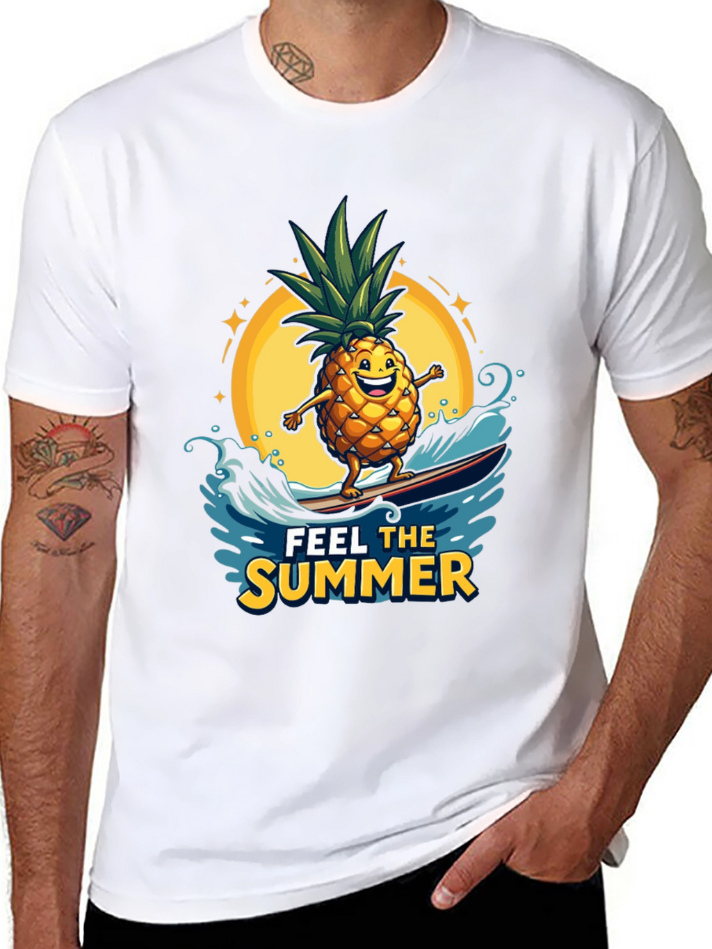 Summer Pineapple Surfing Graphic T-Shirt