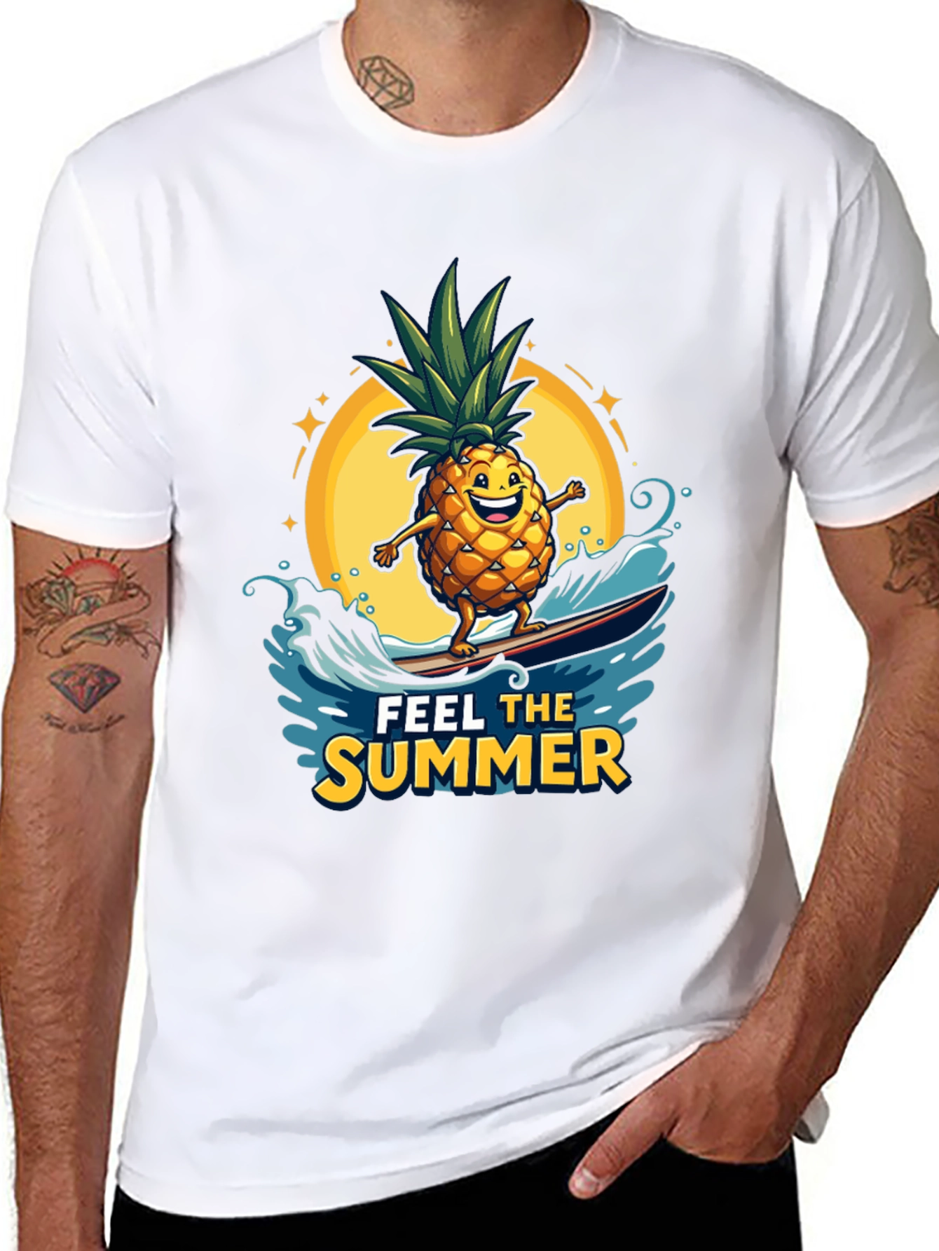 Summer Pineapple Surfing Graphic T-Shirt