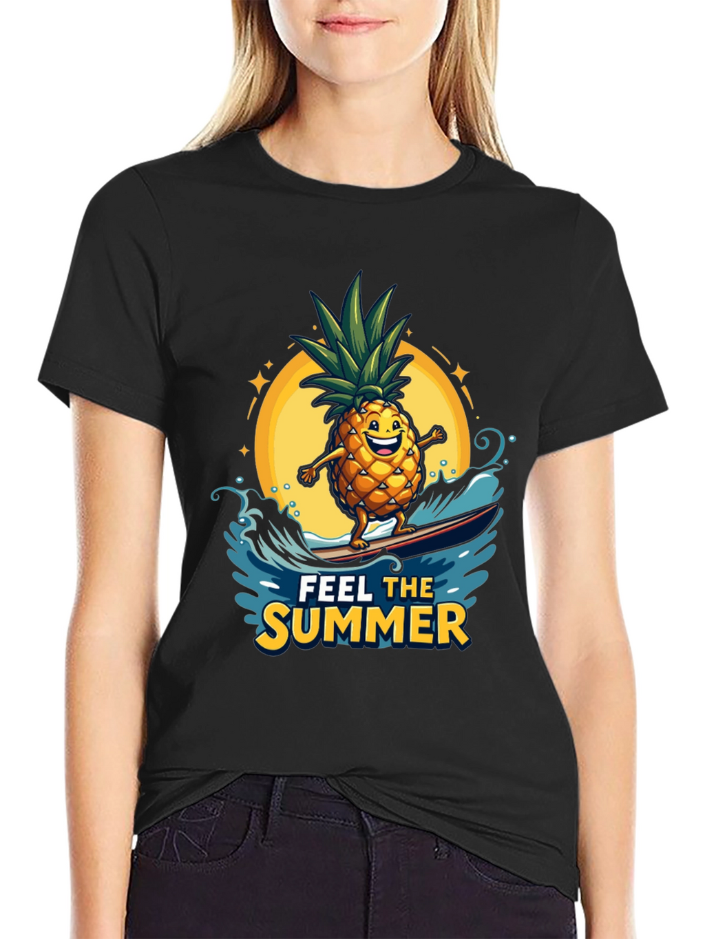 Summer Pineapple Surfing Graphic T-Shirt