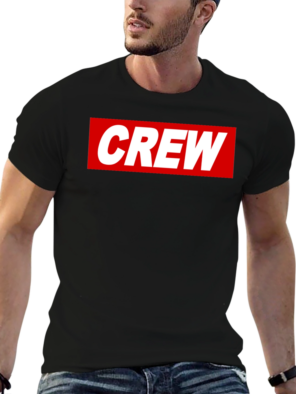 Crew Graphic Tee - Casual Black Cotton T-Shirt