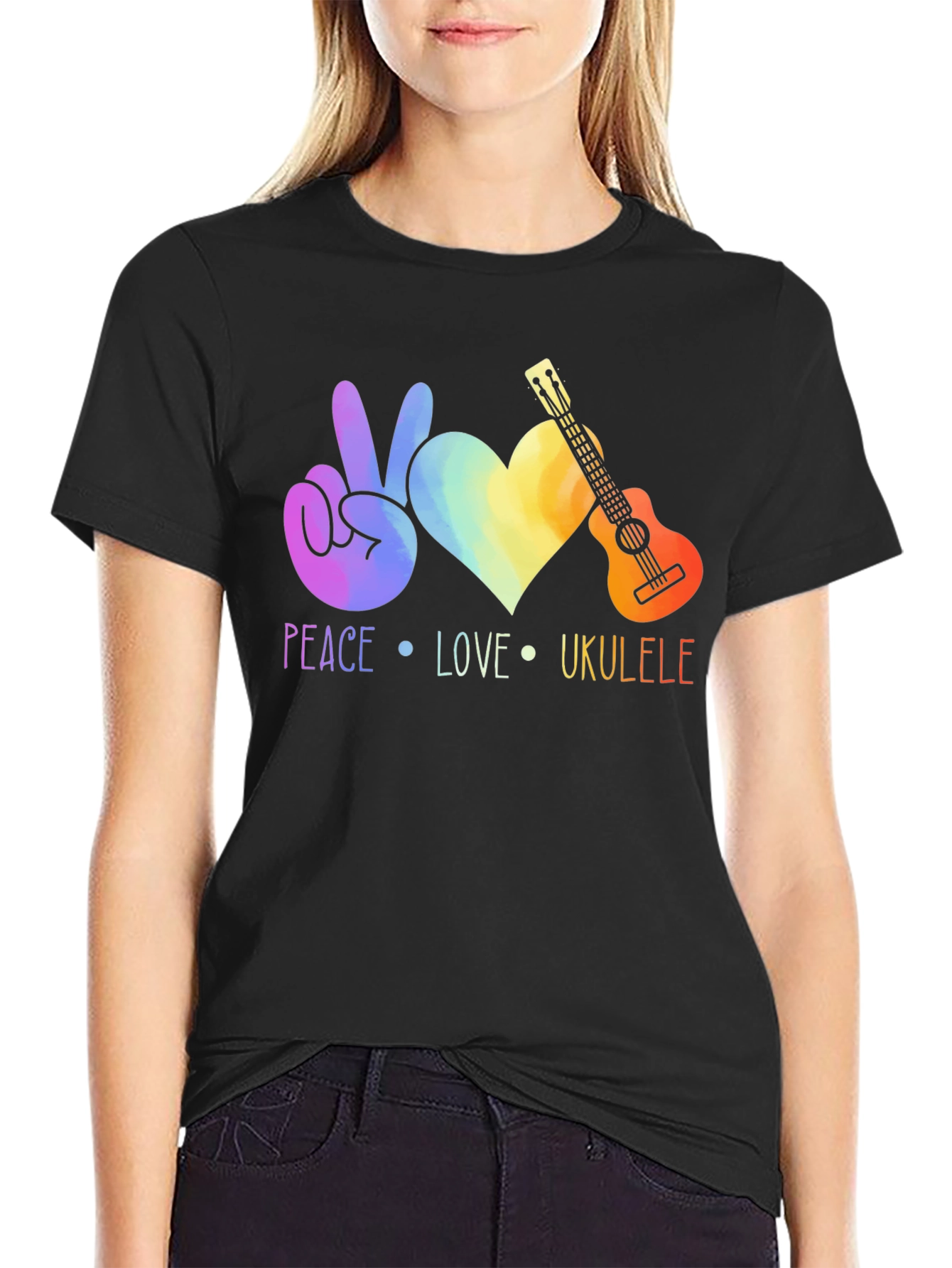 Peace Love Ukulele Graphic Tee