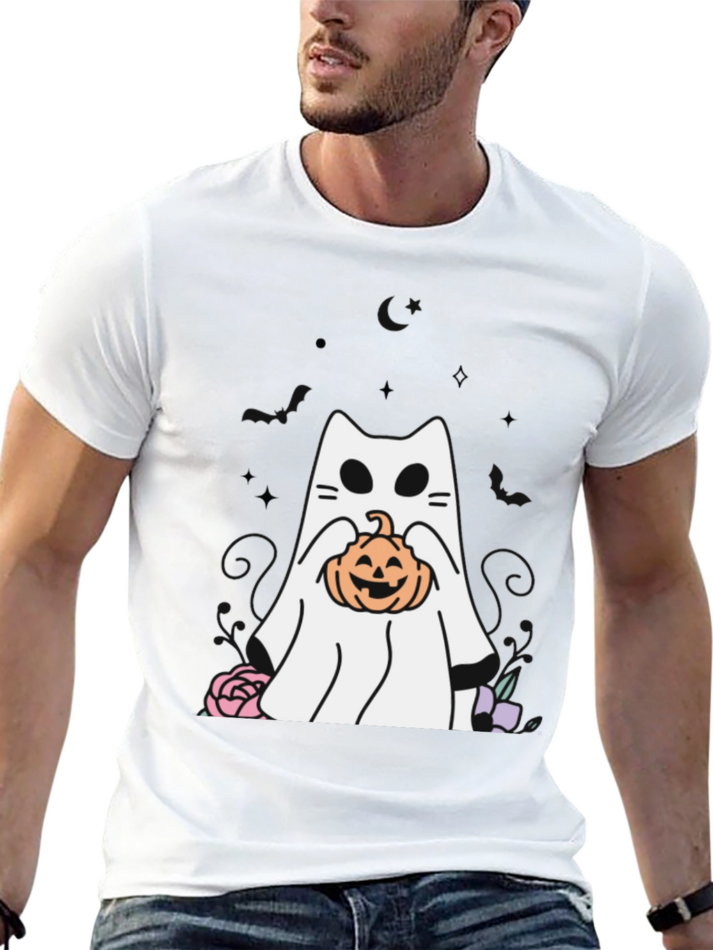 Ghost Cat Pumpkin T-Shirt Halloween Spooky Season