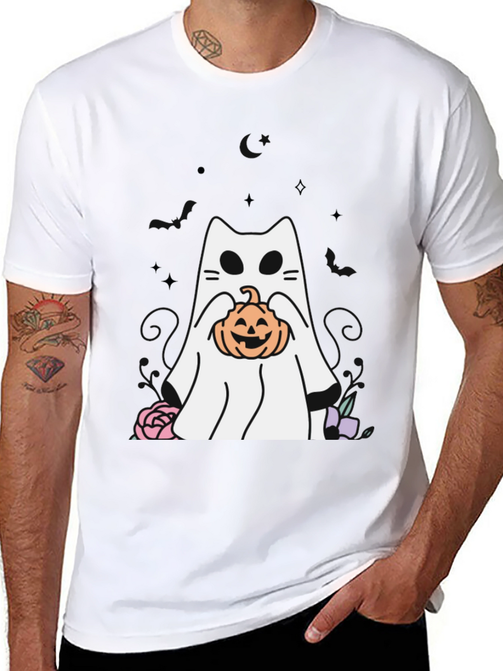 Ghost Cat Pumpkin T-Shirt Halloween Spooky Season