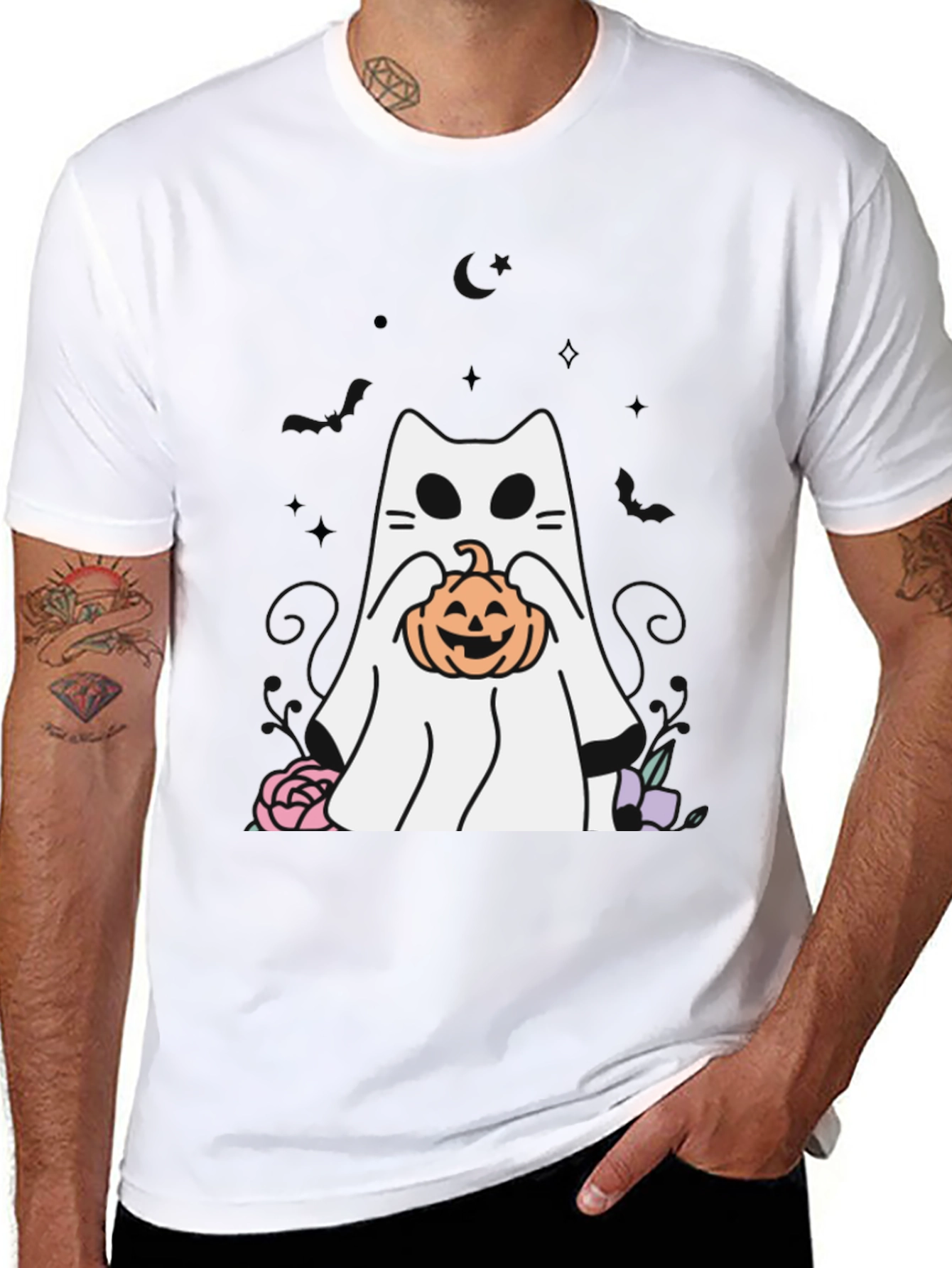 Ghost Cat Pumpkin T-Shirt Halloween Spooky Season
