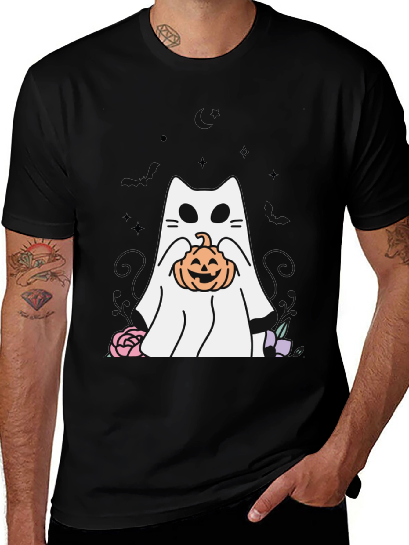 Ghost Cat Pumpkin T-Shirt Halloween Spooky Season