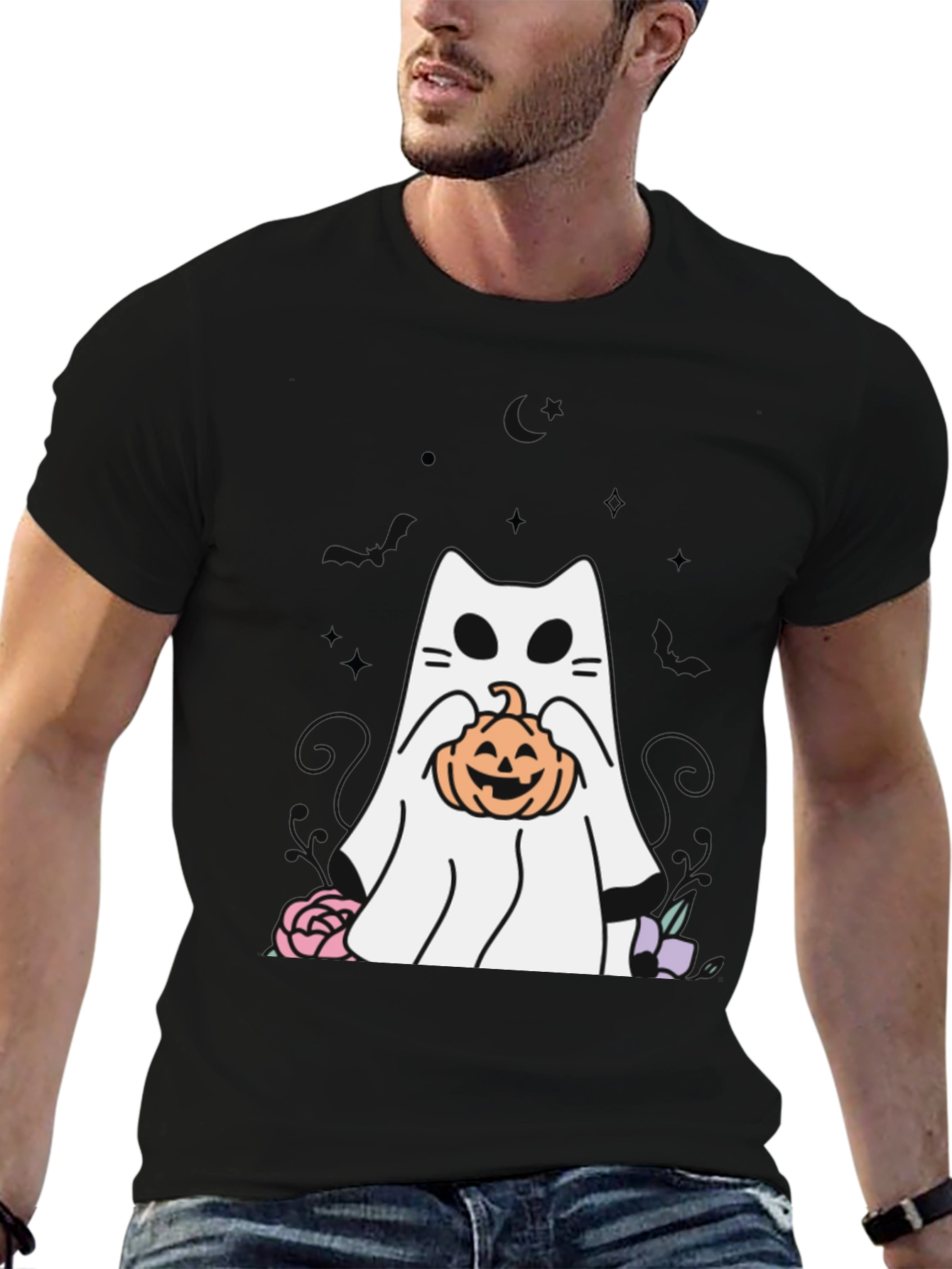 Ghost Cat Pumpkin T-Shirt Halloween Spooky Season