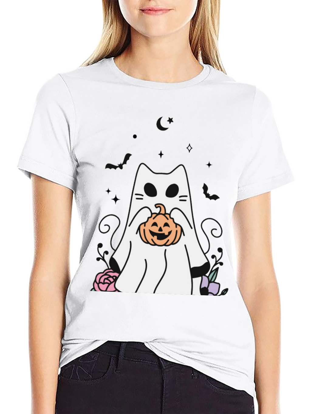 Ghost Cat Pumpkin T-Shirt Halloween Spooky Season