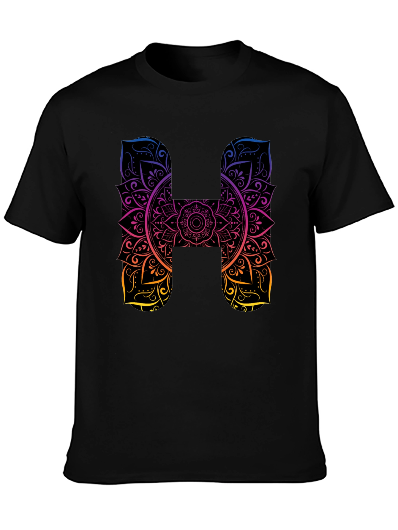 H Mandala Graphic Tee - Black Cotton T-Shirt