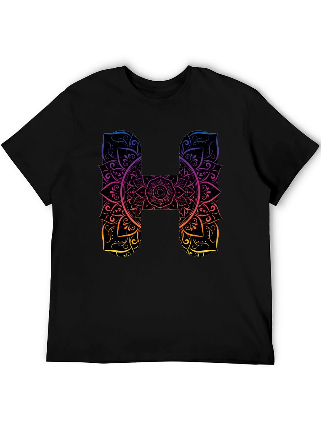 H Mandala Graphic Tee - Black Cotton T-Shirt