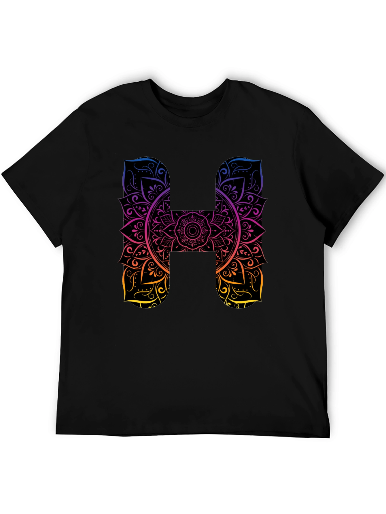 H Mandala Graphic Tee - Black Cotton T-Shirt