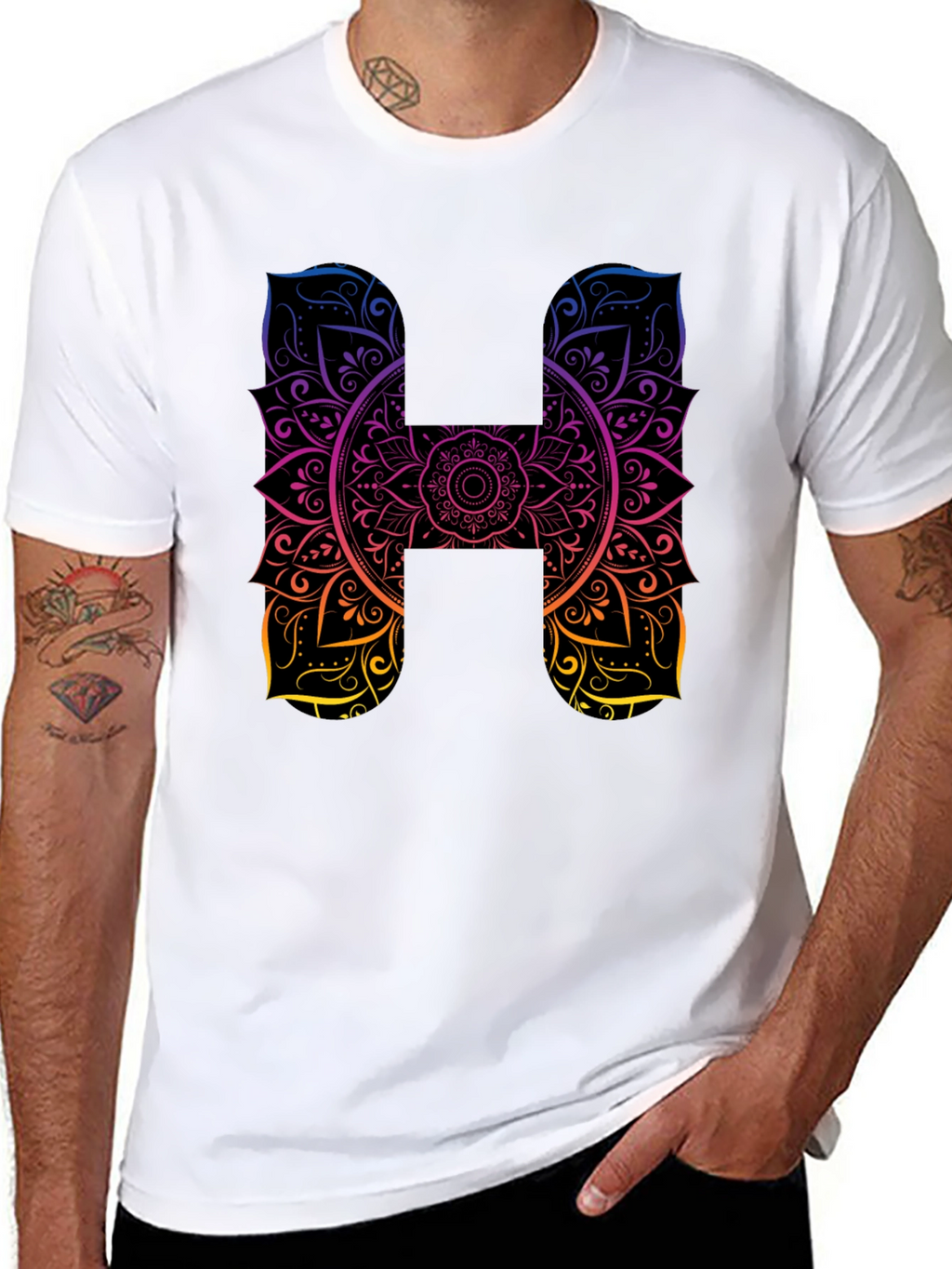 H Mandala Graphic Tee - Black Cotton T-Shirt