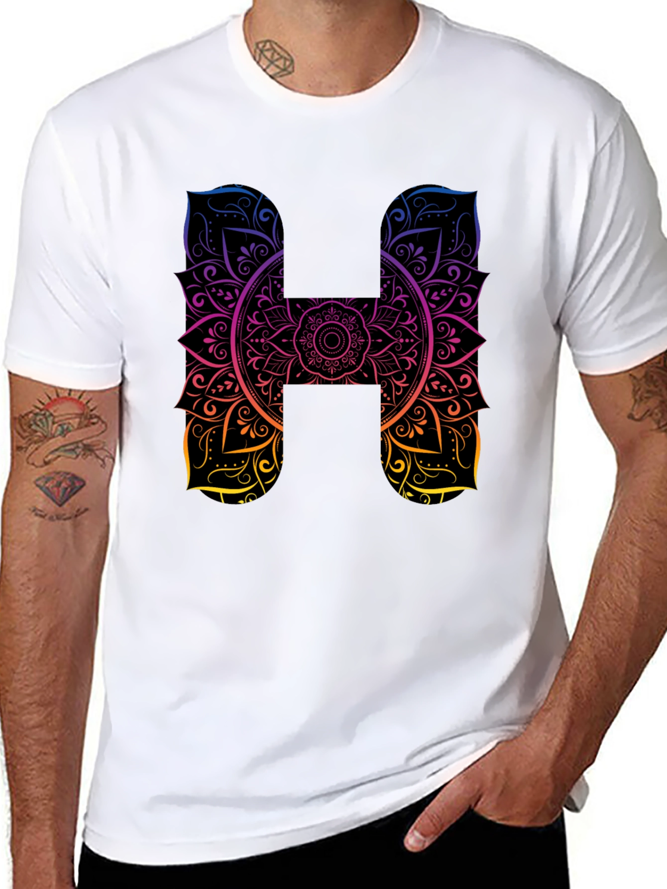 H Mandala Graphic Tee - Black Cotton T-Shirt