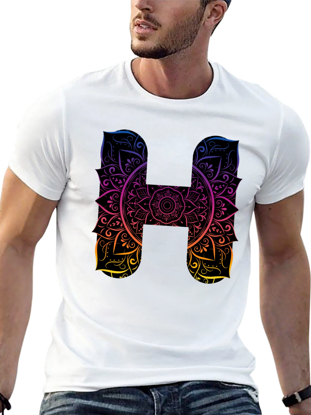 H Mandala Graphic Tee - Black Cotton T-Shirt