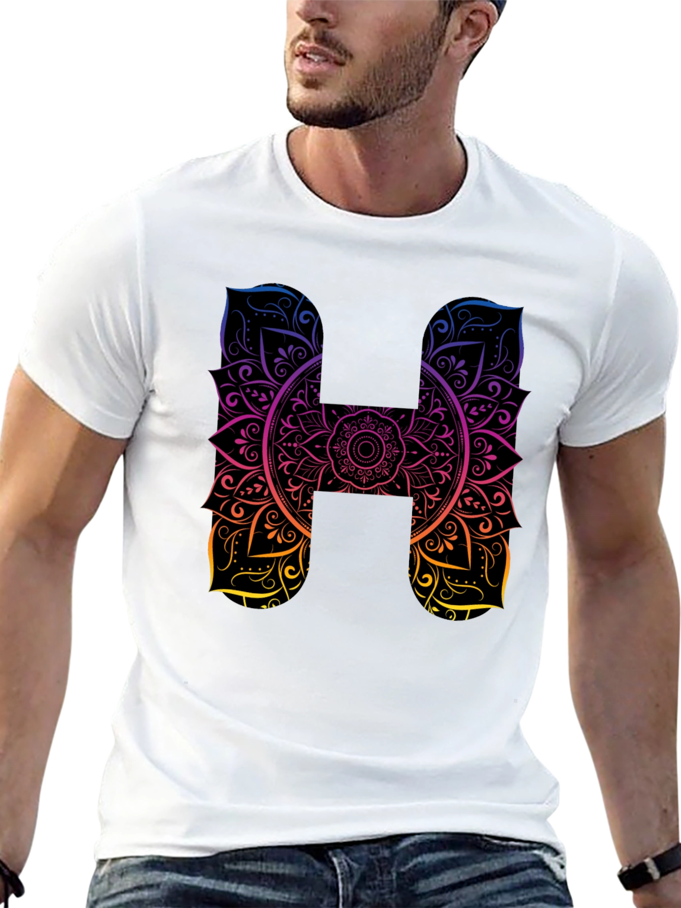 H Mandala Graphic Tee - Black Cotton T-Shirt
