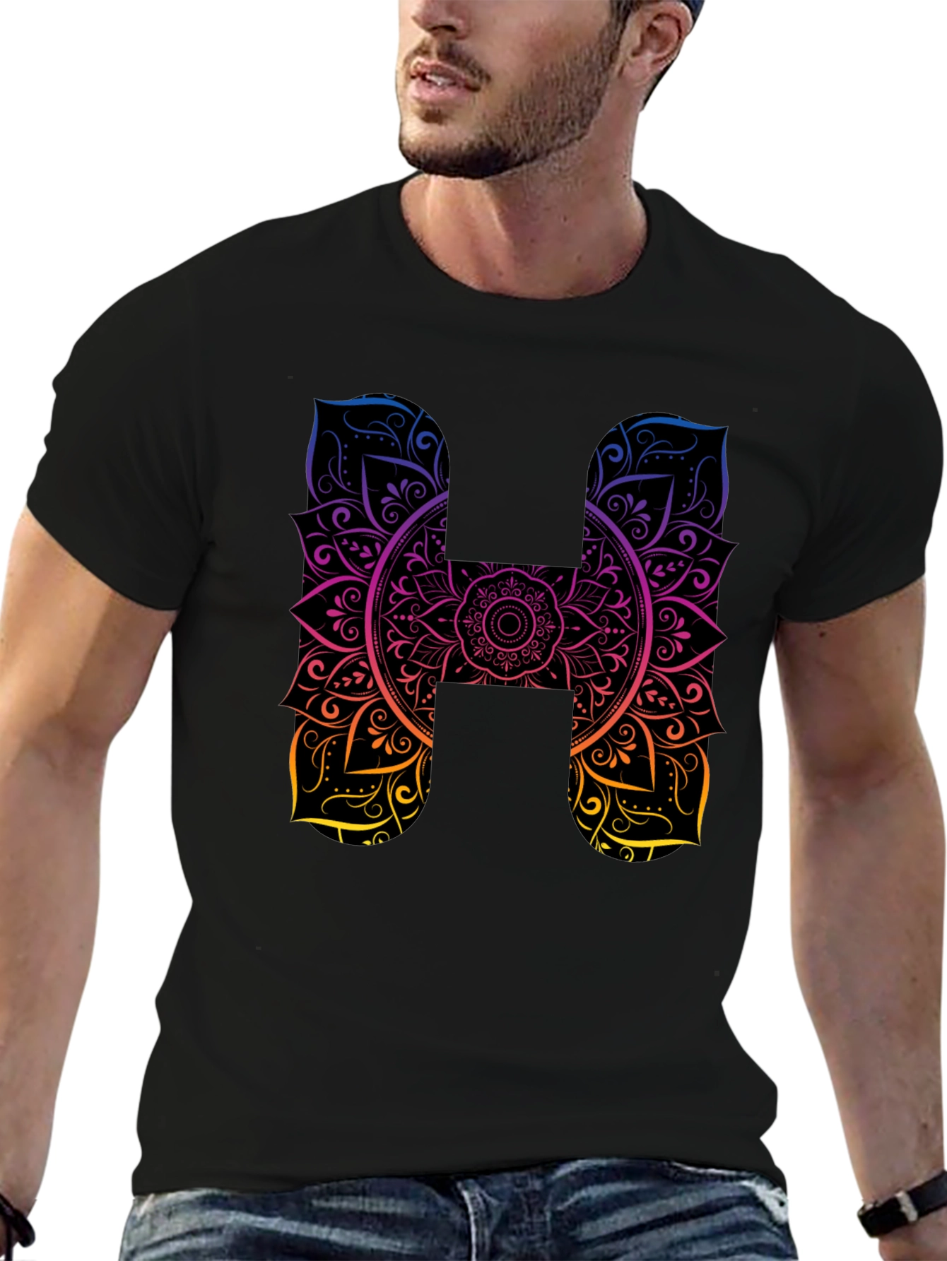 H Mandala Graphic Tee - Black Cotton T-Shirt