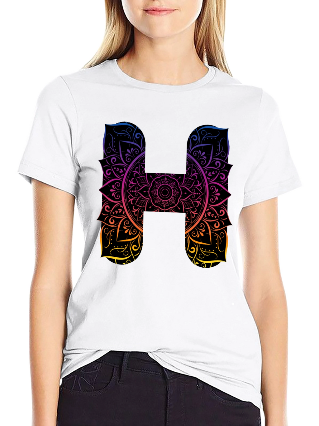 H Mandala Graphic Tee - Black Cotton T-Shirt