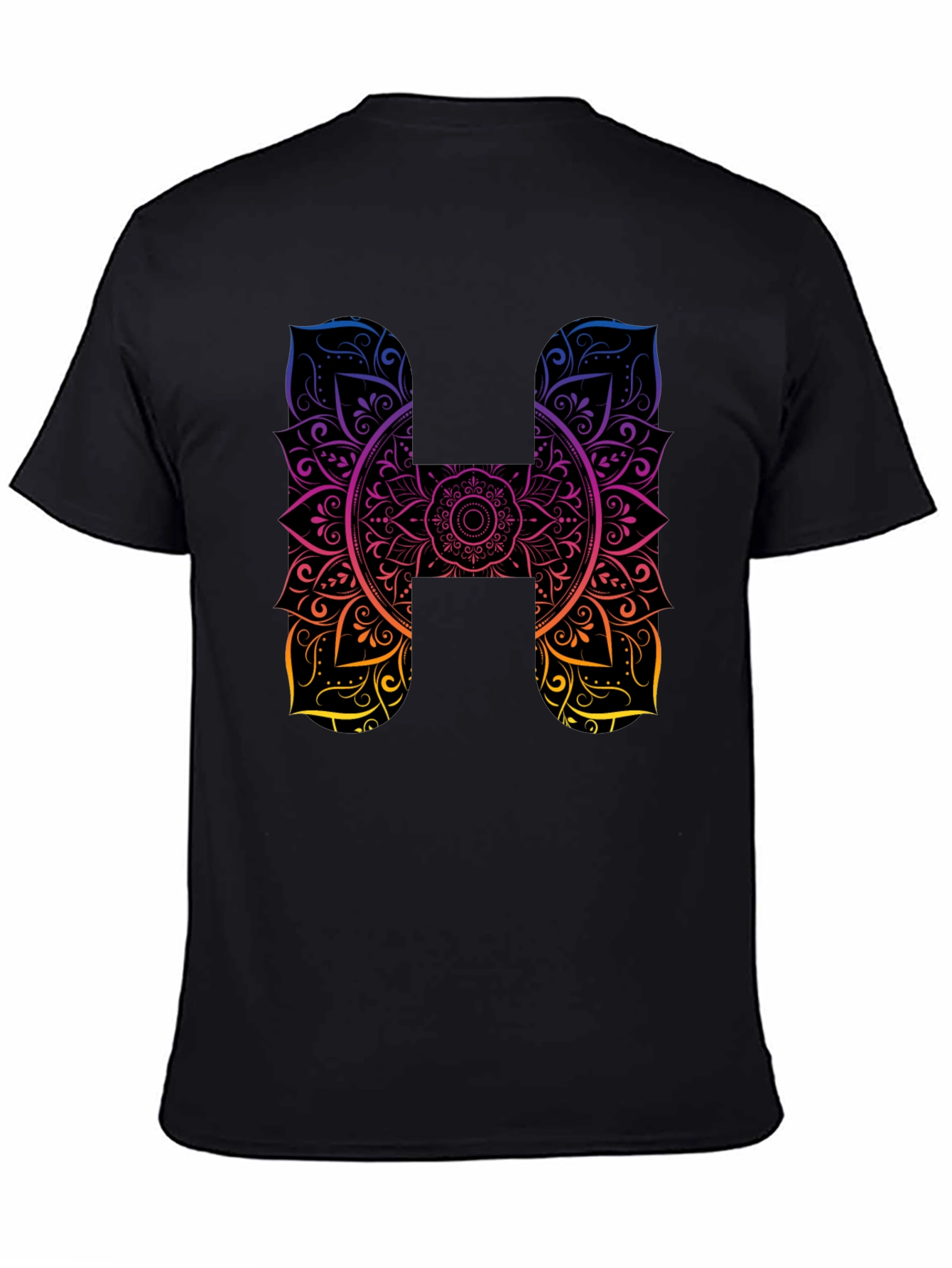 H Mandala Graphic Tee - Black Cotton T-Shirt